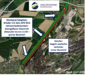 Stichkanal Salzgitter, Angeln wieder erlaubt - Westufer, Salzgitter Flachstahl, AVN Strecke, Erlaubnisschein, km 17,95