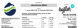MAK, hejfish Erlaubnisschein, 0,00€, Mitgliedsausweis, Jahresmarke