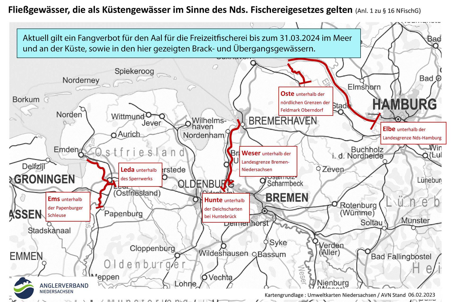 Aalfangverbot in Brack- und Übergangsgewässern in Niedersachsen